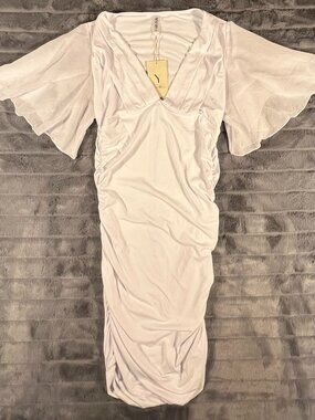 YESTTO Ivory Timeless Drape Midi Dress V Neck Size Large